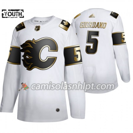 Camisola Calgary Flames Mark Giordano 5 Adidas 2019-2020 Golden Edition Branco Authentic - Criança
